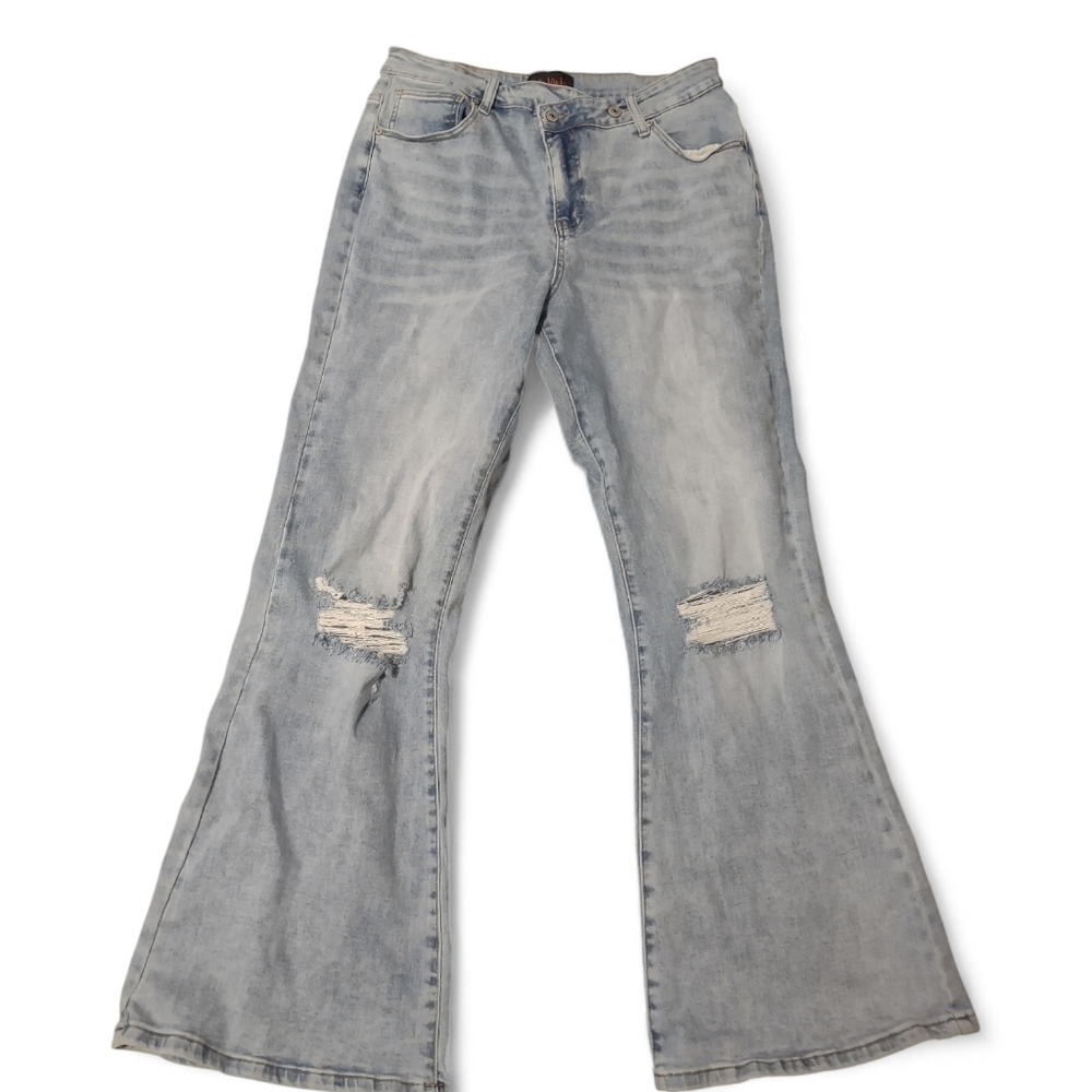 Canana Crisscross Flare Leg Jeans 32 Hipster Grunge Preppy‎ Casual Distressed